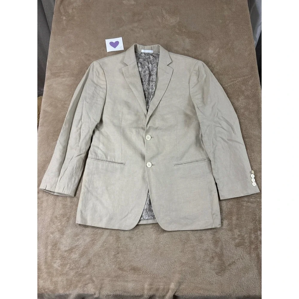Lauren Ralph Lauren Black Label Linen Blazer‎ Men 36R Beige Floral Pattern Lined